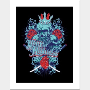 skull with crown and heart Posters and Art